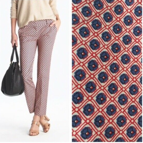 J Crew Pant Cafe Capri Red Blue Micro Floral Print - Picture 11 of 11